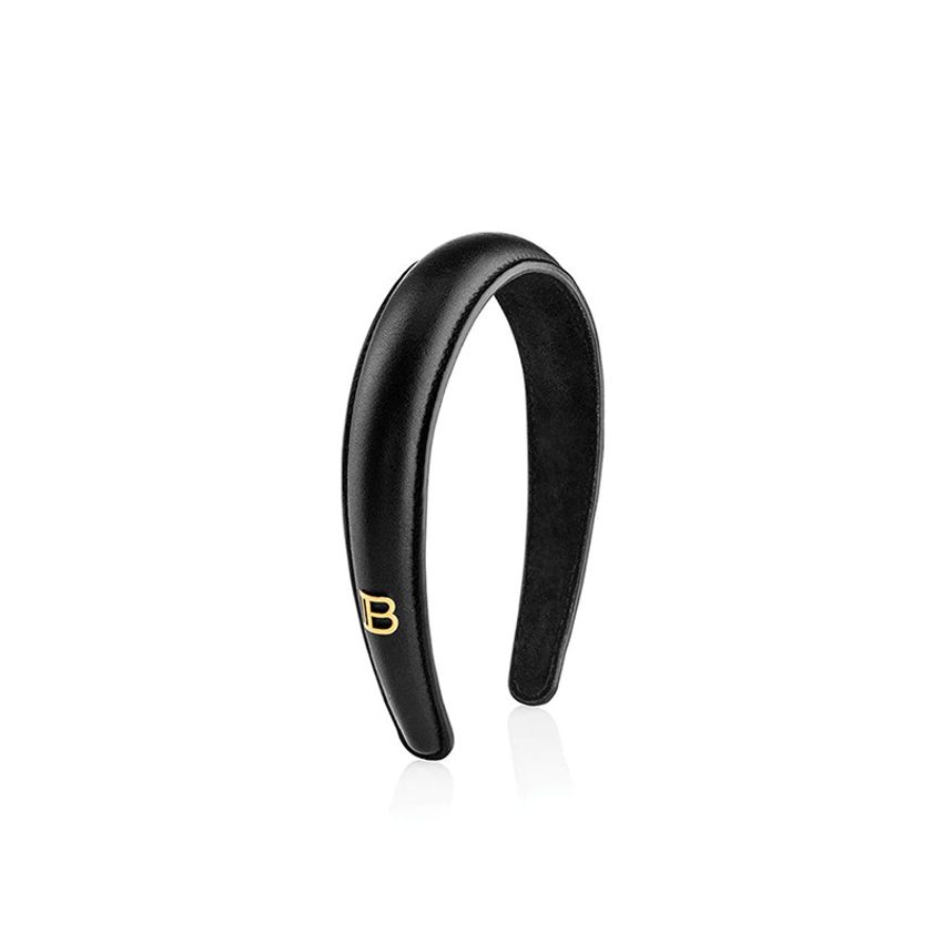 Balmain Black Leather Puffed Headband