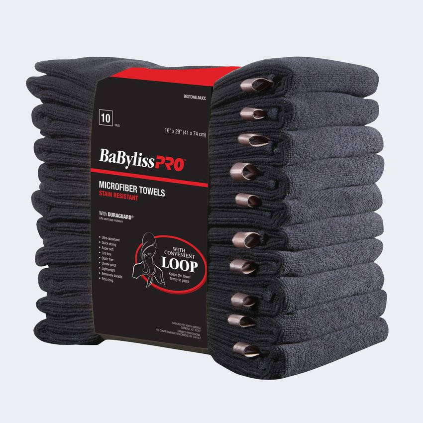 BABYLISS MICROFIBER TOWELS BLACK 10/PK