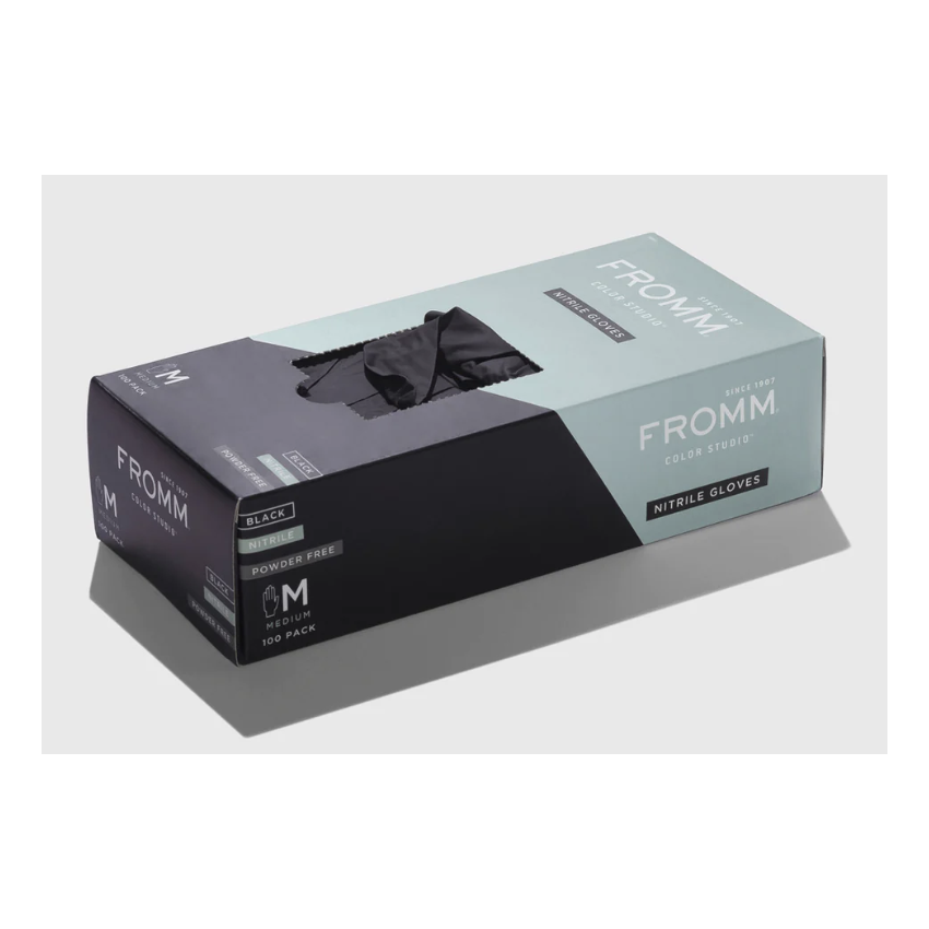 Fromm Black Nitrile Gloves Medium 100/Box